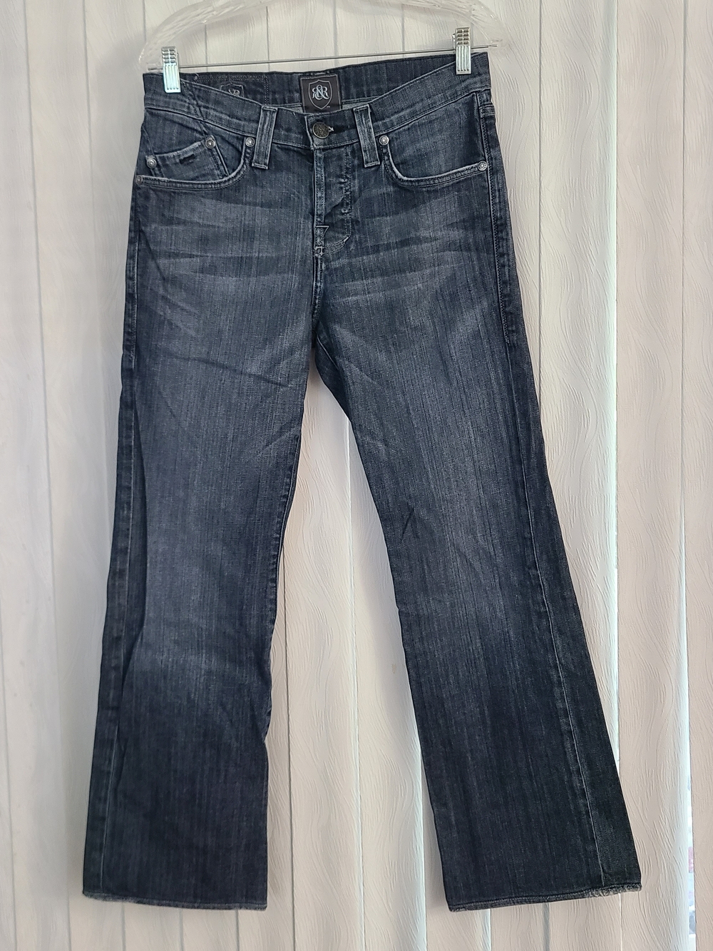 Rock & Republic Mens 31 Blue Straight Fit Dark Wash Denim 5-Pocket Logo Jeans